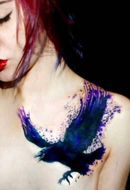 Watercolor Raven Tattoo, By Sasha Marsh