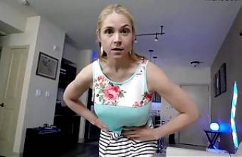 Busty blonde MILF fucked. Cum on face. Hot amateur whore