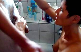 German MILF shaves and sucks younger man with huge cock STU