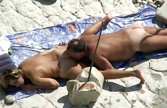 Husband Licking his wife ass & pussy at nudist beach spycam
