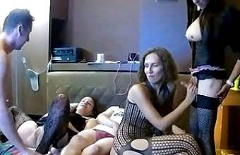 Russian Shemale Goes Wild & Fucks Girl after Real Group Sex