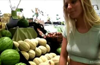 Playing With Her Melons In The Supermarket