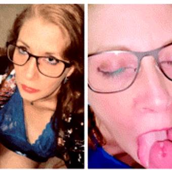 Milf with glasses before and after cumshot